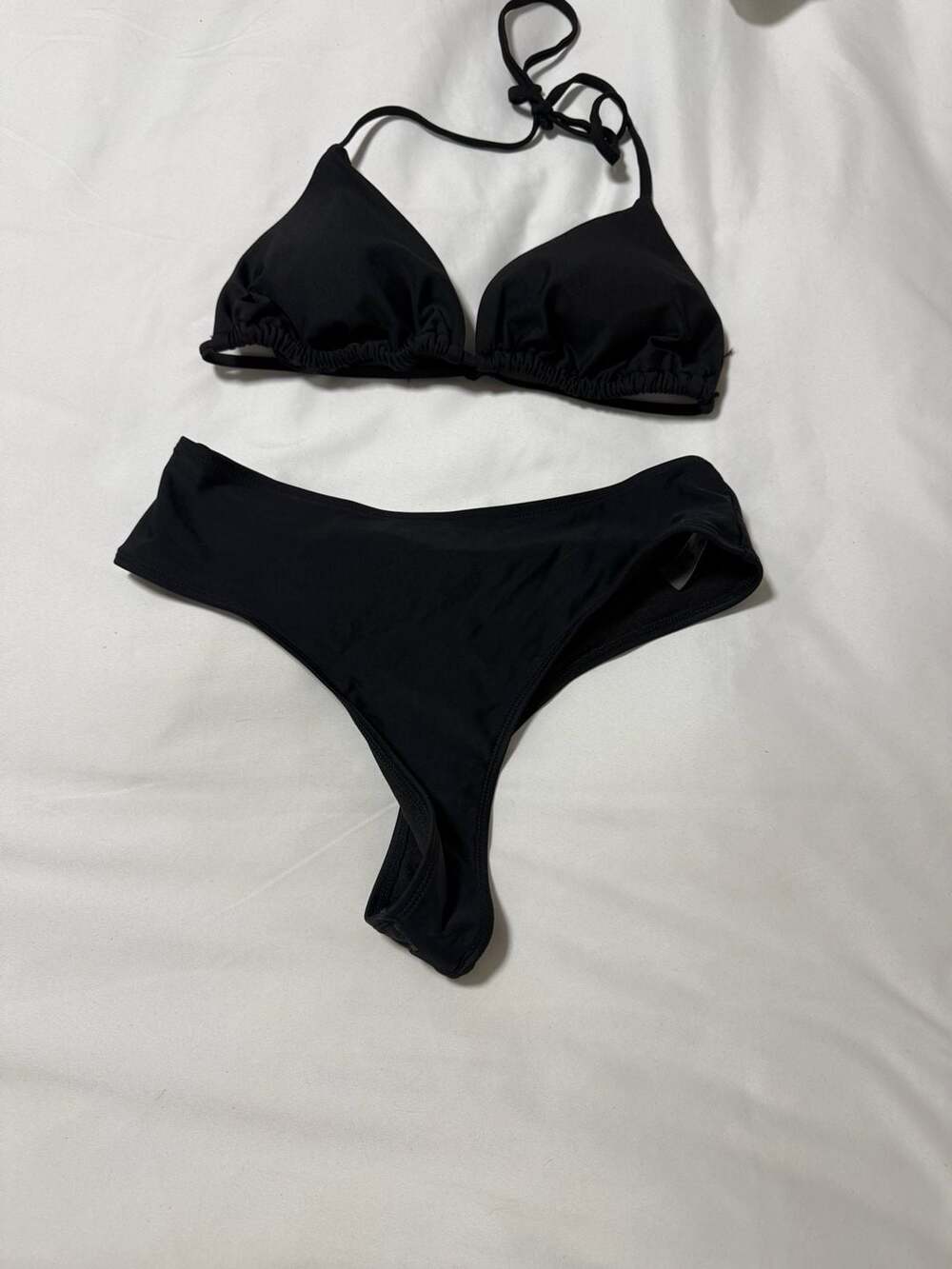 Black Triangle Bikini Set with Ruched Back Bottoms